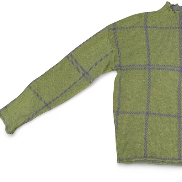 Green & Gray Mock Neck Plaid Sweater - Picture 3 of 5